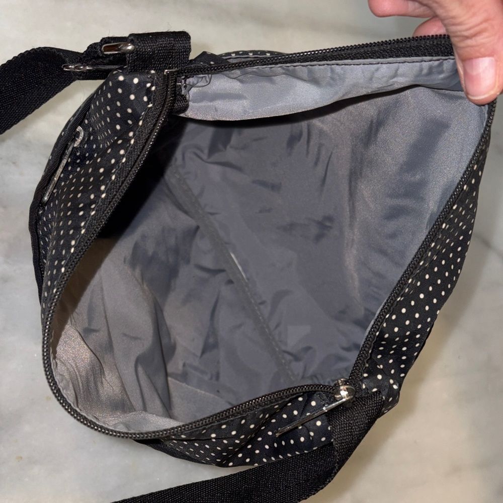 LeSportsac Purse Crossbody Shoulder Bag Black White Polka Dot Nylon - Picture 14 of 16